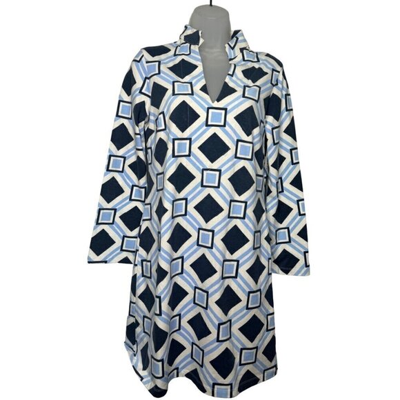 MAHI GOLD Dresses & Skirts - MAHI Gold Tunic Dress Womens S 3/4 Sleeves Geometric V-Neck Navy Blue NEW